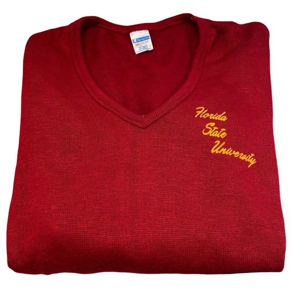 Champion Sweaters - Vintage 70s Champion V Neck Sweater Blue Bar Florida State University Medium